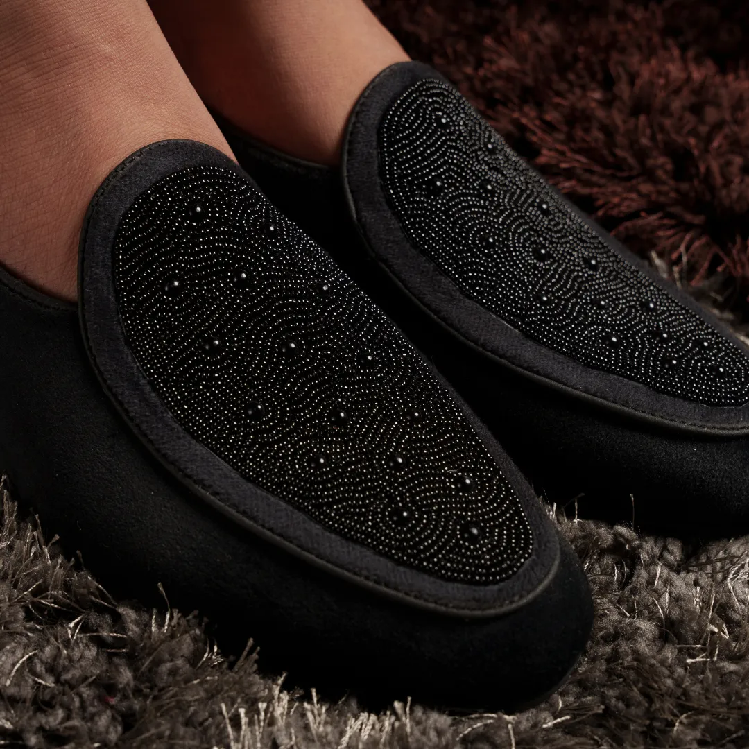 Monkstory Hand-Beaded Slip-ons - Black