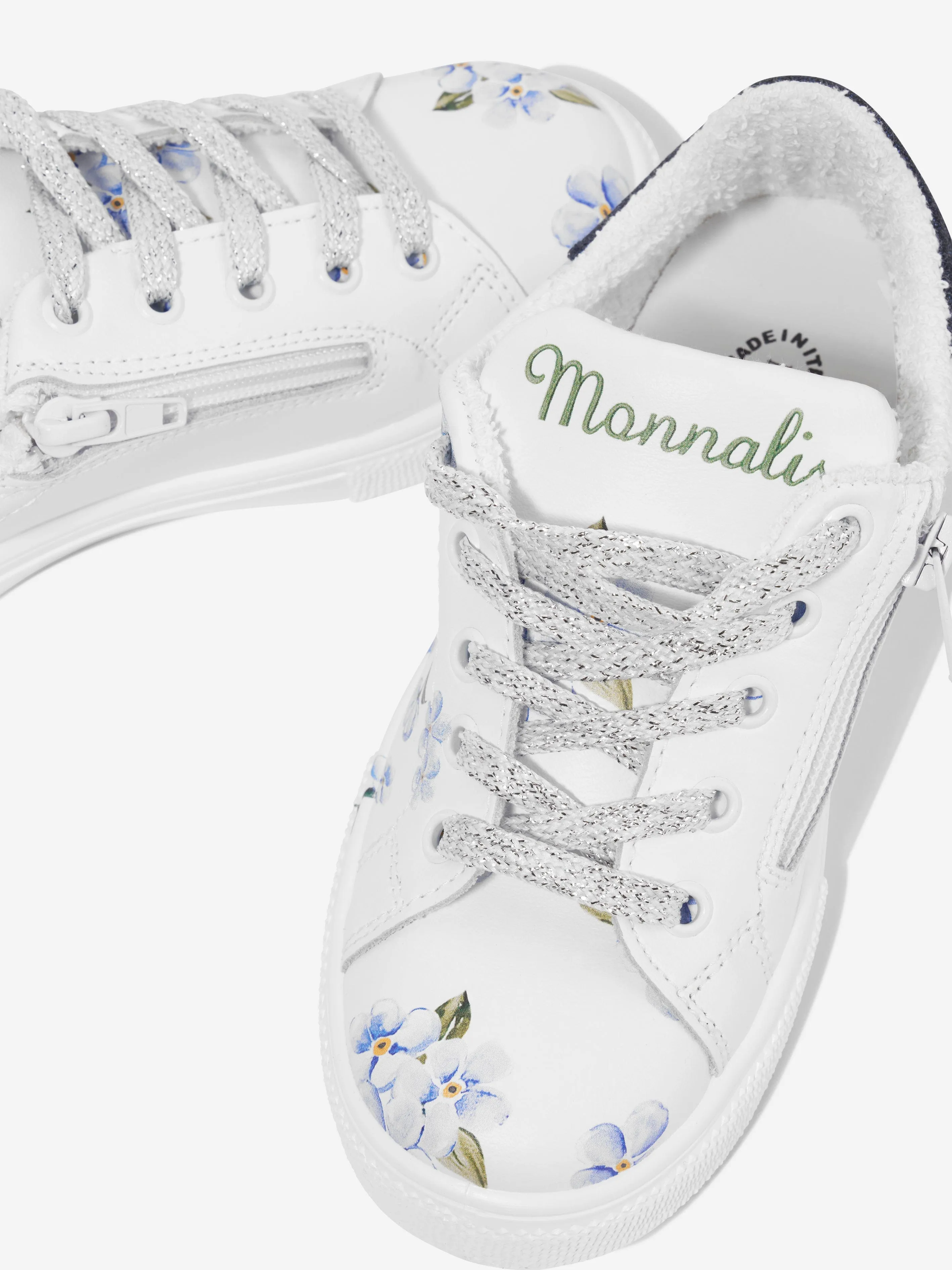 Monnalisa Girls Floral Leather Trainers in White