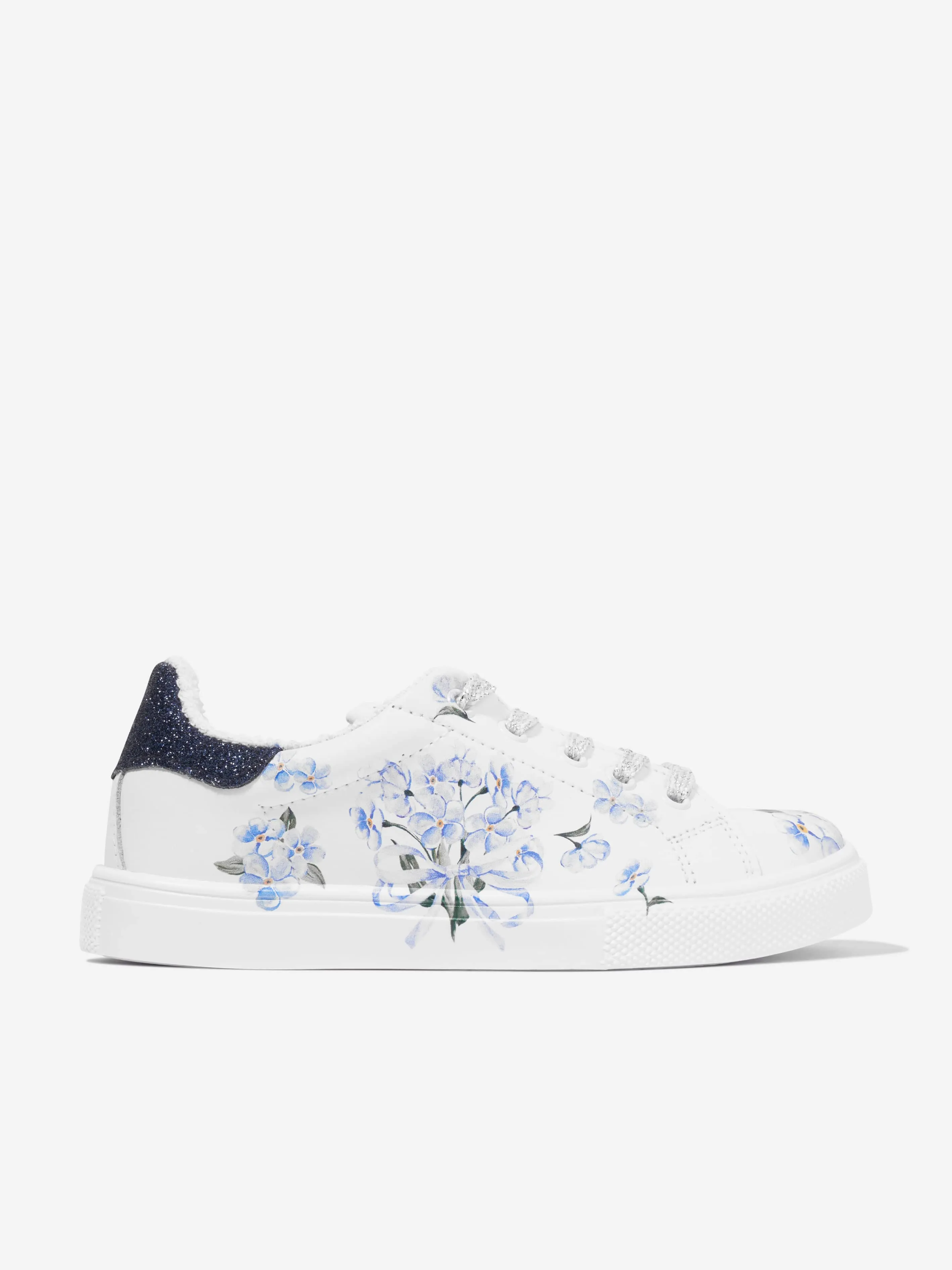 Monnalisa Girls Floral Leather Trainers in White