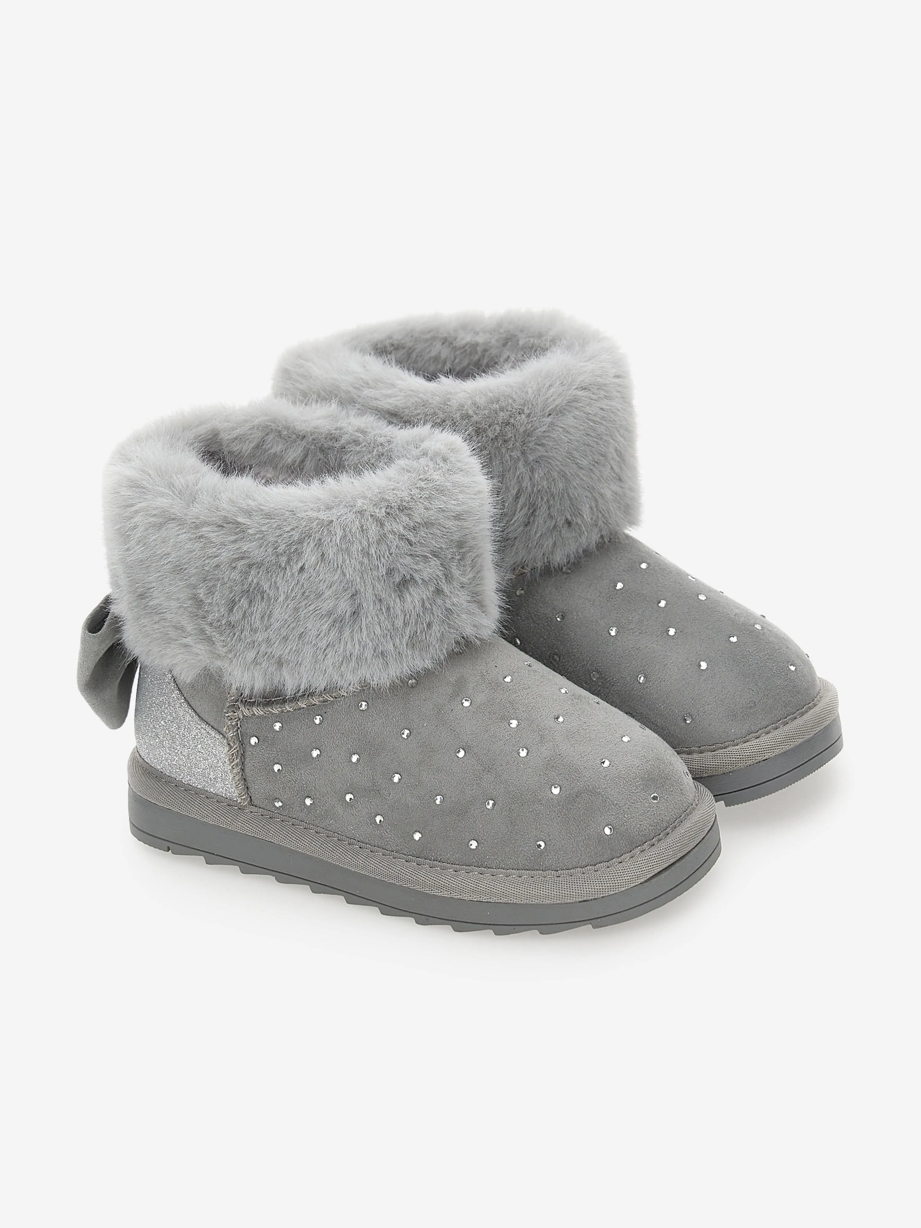 Monnalisa Girls Suede Rhinstone Boots in Grey