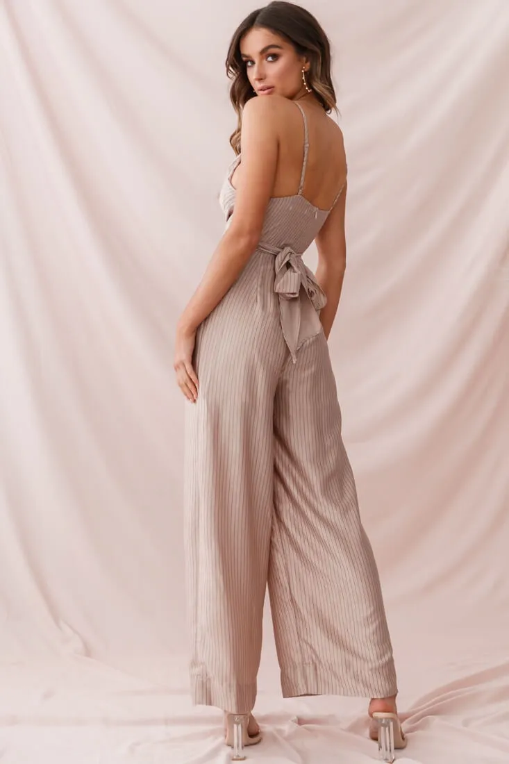 Nancy Wide Leg Pinstripe Jumpsuit Mocha