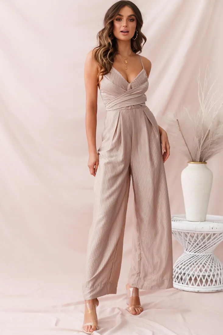 Nancy Wide Leg Pinstripe Jumpsuit Mocha