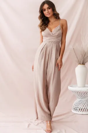 Nancy Wide Leg Pinstripe Jumpsuit Mocha