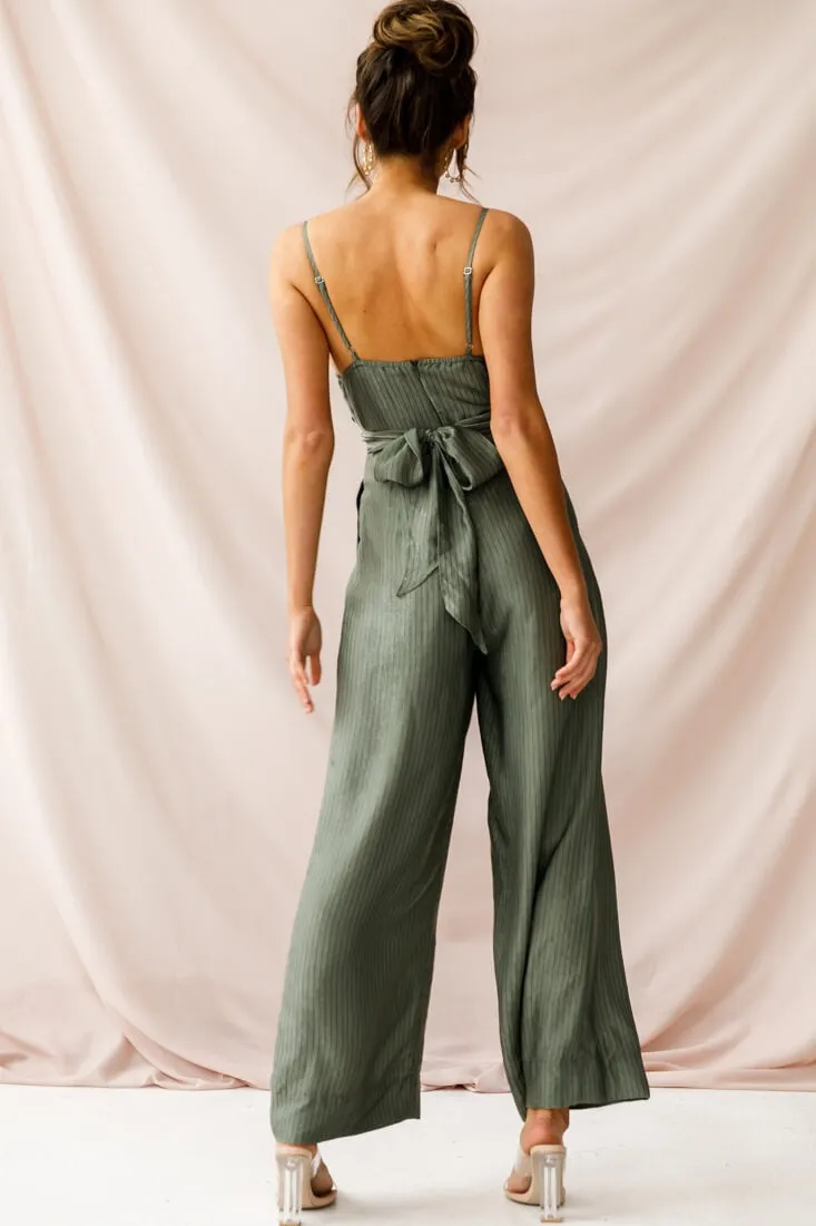 Nancy Wide Leg Pinstripe Jumpsuit Olive