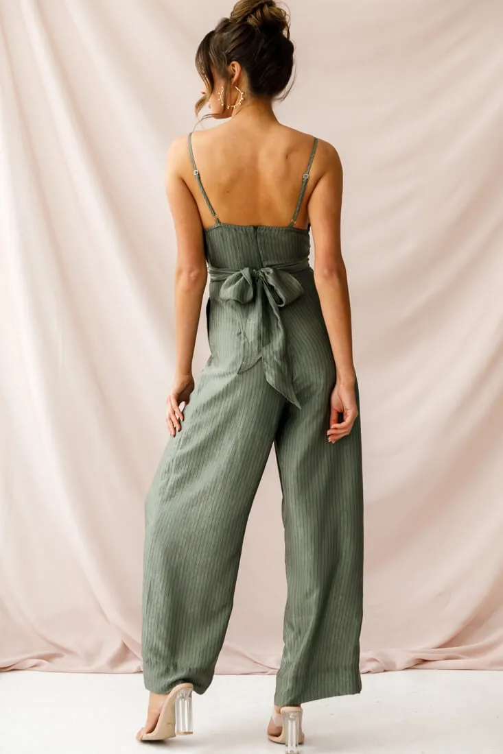 Nancy Wide Leg Pinstripe Jumpsuit Olive