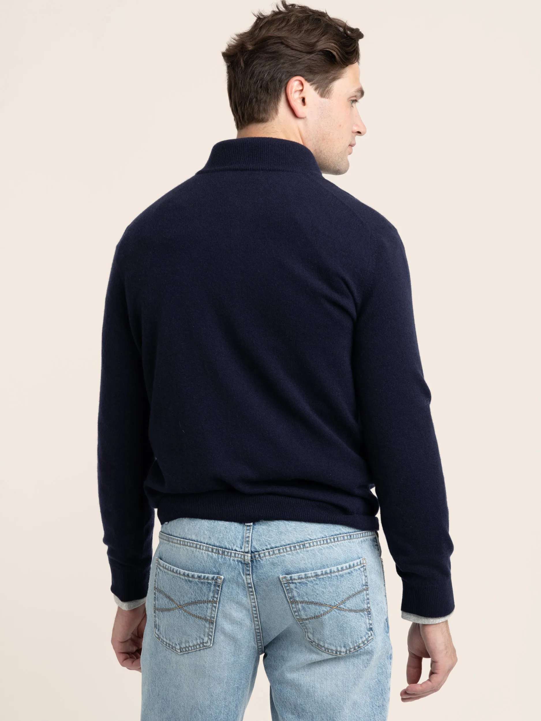 Navy Cashmere Quarter Zip Sweater