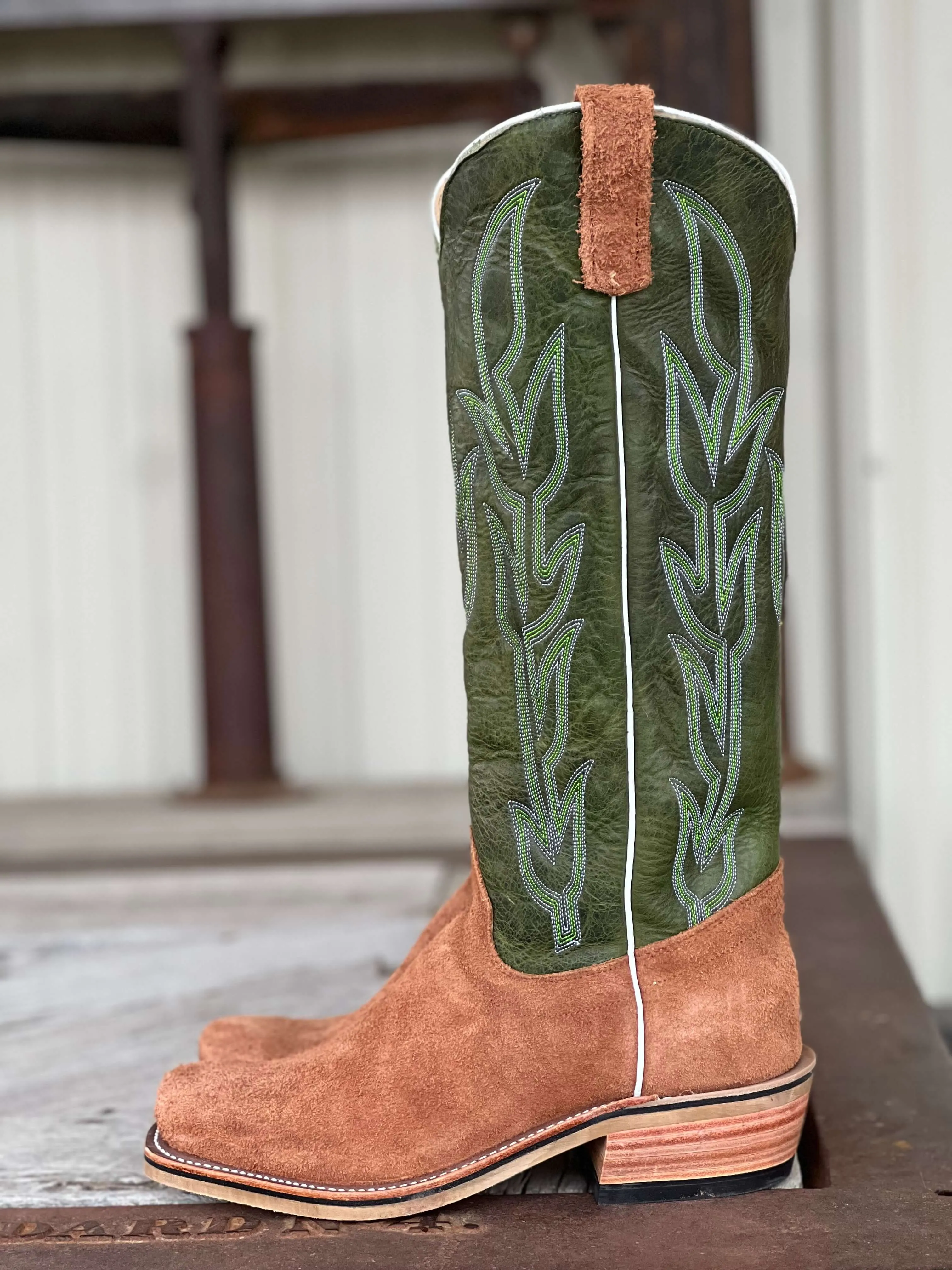 Olathe Boot Co. | Brown Mule Roughout/Jade Navajo Boot