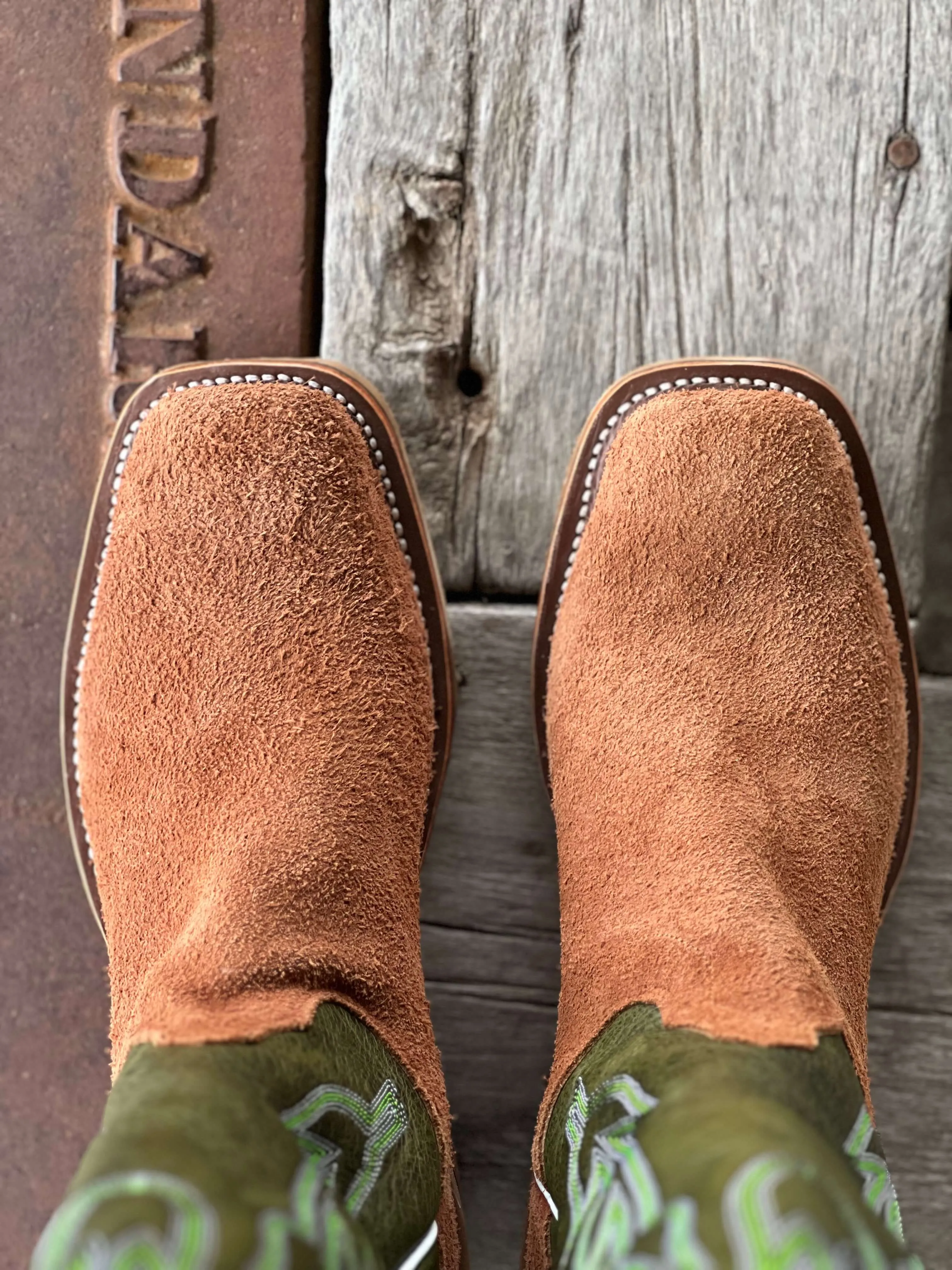 Olathe Boot Co. | Brown Mule Roughout/Jade Navajo Boot