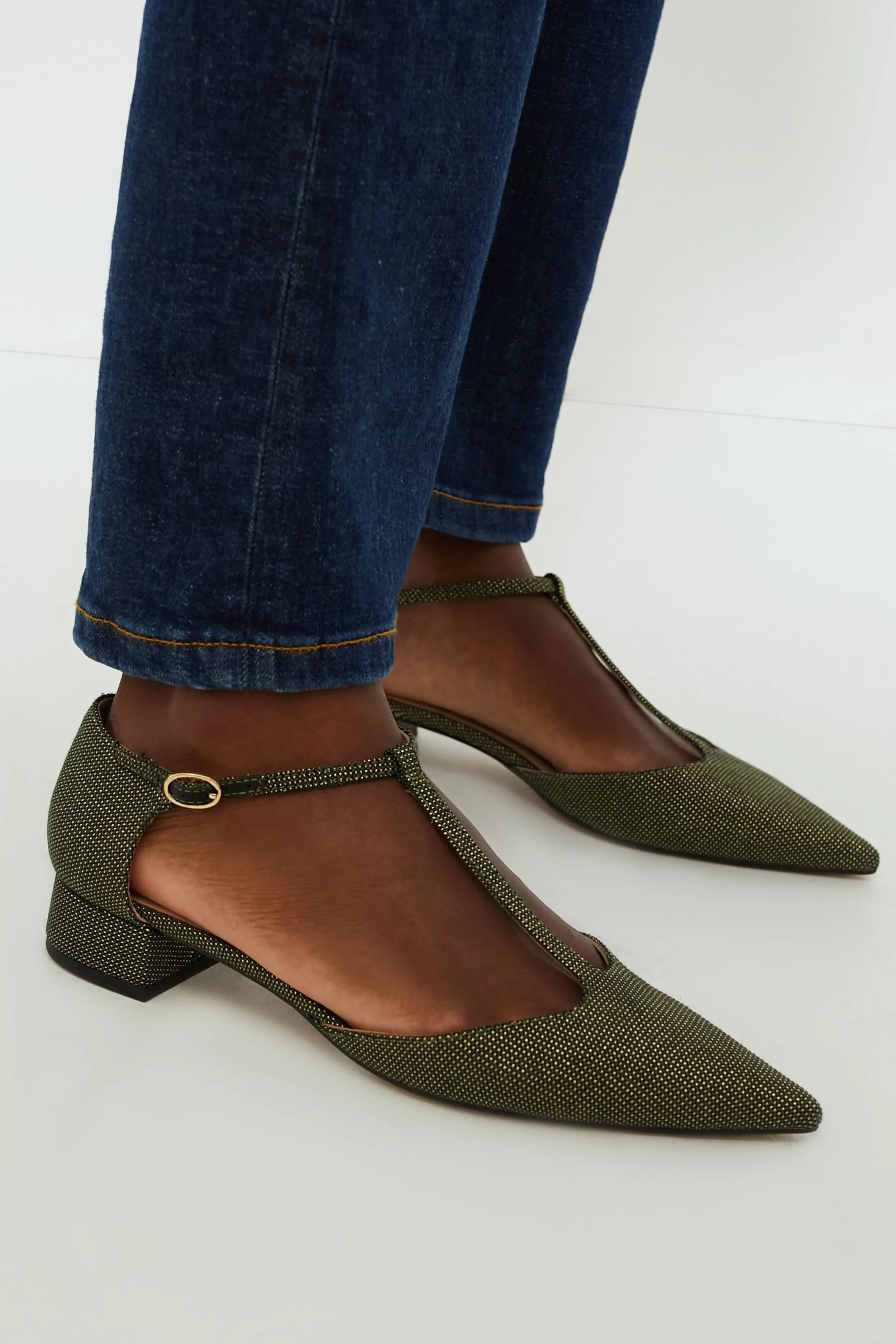 Olive Lurex Jacquard Collins Flats