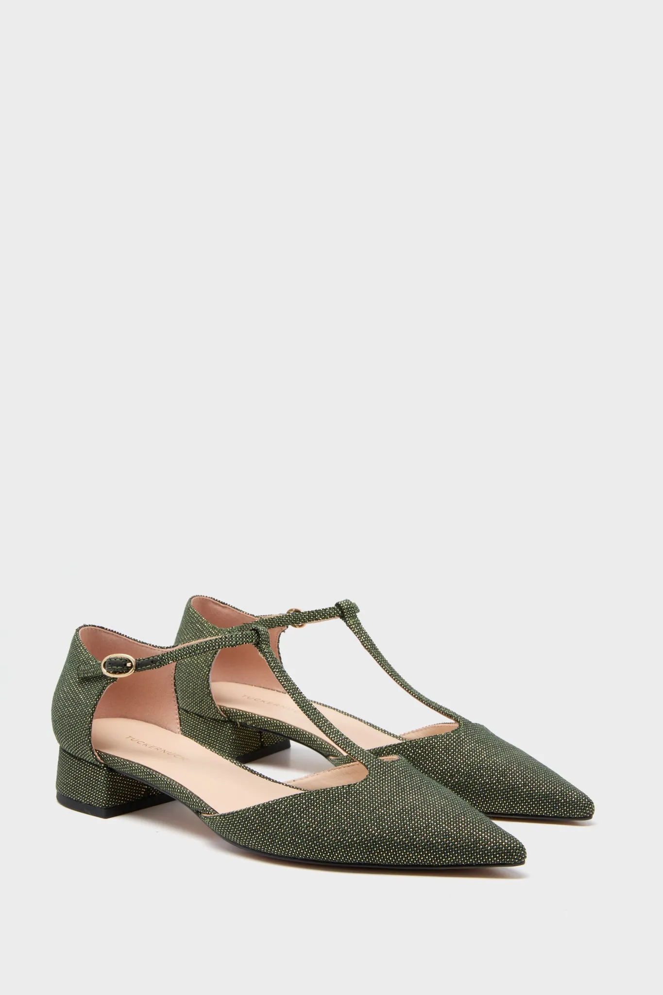 Olive Lurex Jacquard Collins Flats