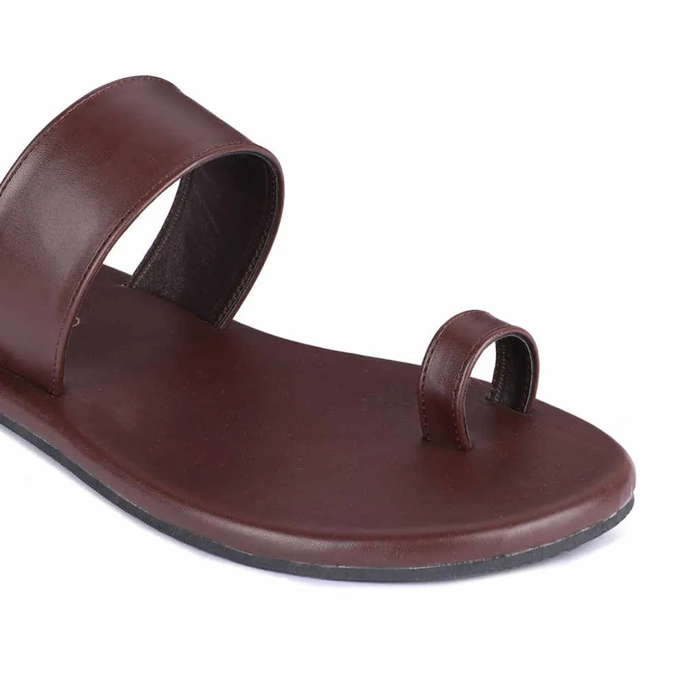 Paaduks Vaana Toe-Ring Vegan Leather Slides for Men (Dark Brown)