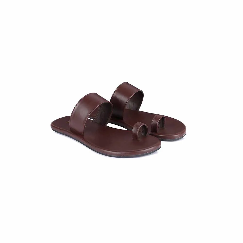 Paaduks Vaana Toe-Ring Vegan Leather Slides for Men (Dark Brown)