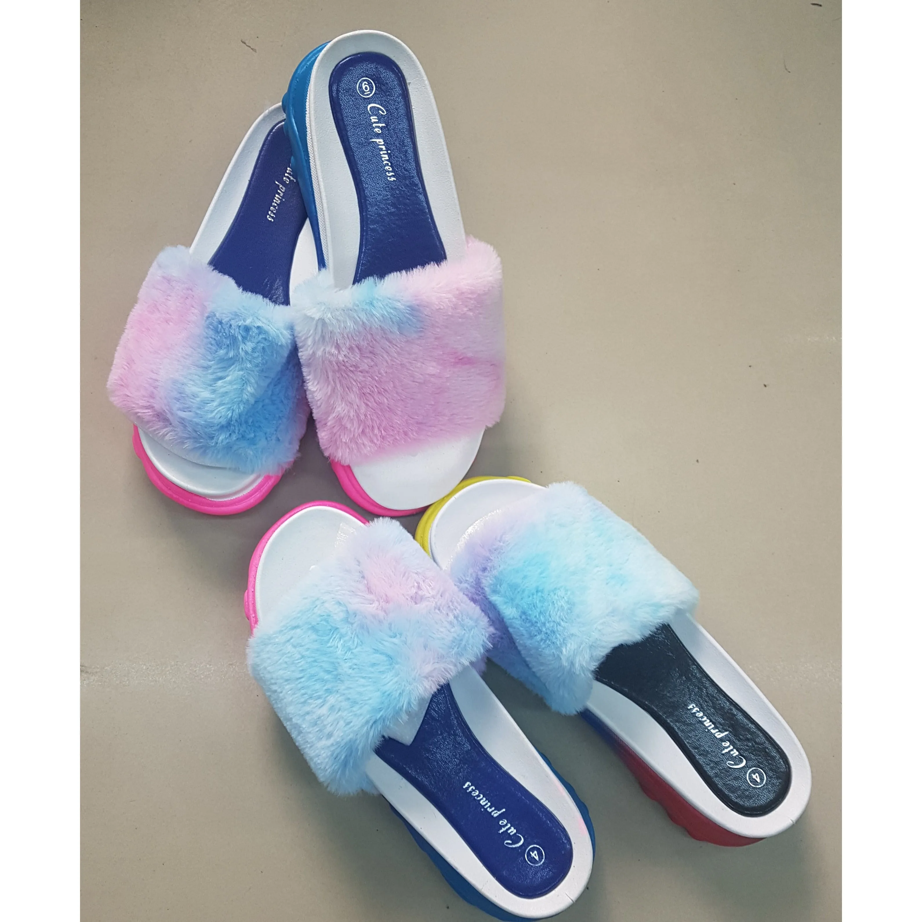 Rainbow Plush Women Fur Slippers