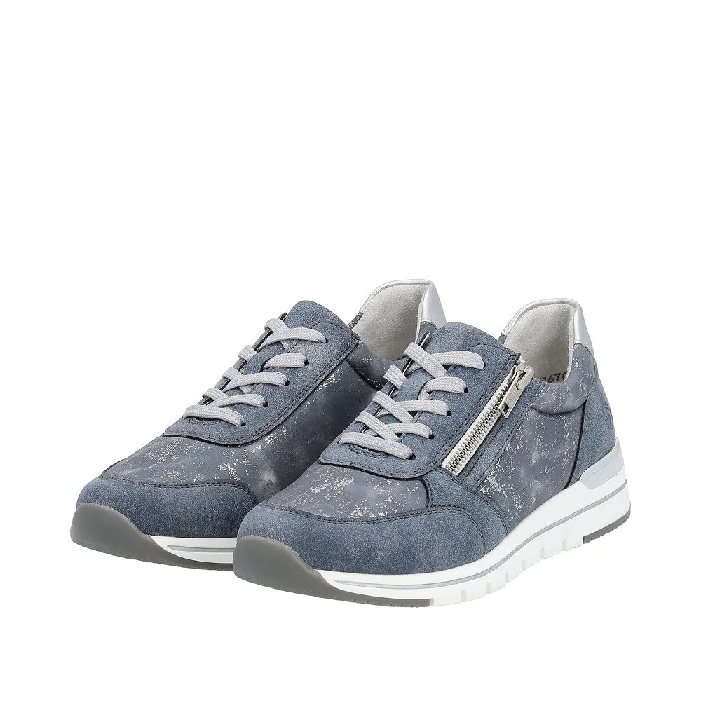 Remonte R6700-13 Ladies Denim Blue Textile Zip & Lace Shoes