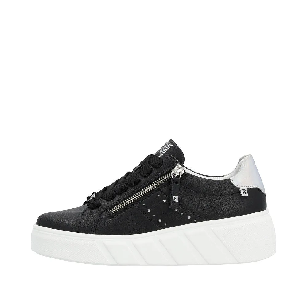 Rieker W0505-00 Carla Ladies Black Leather Zip & Lace Trainers