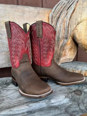 Roper Men's Burnish Brown & Red Square Toe Western Cowboy Boots 9201-8662