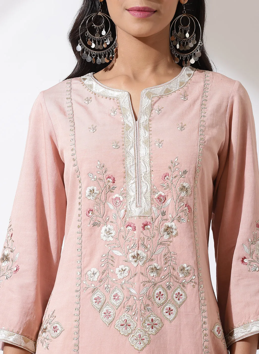 Rose Pink Phool Collection Kurta with Floral Embroidery