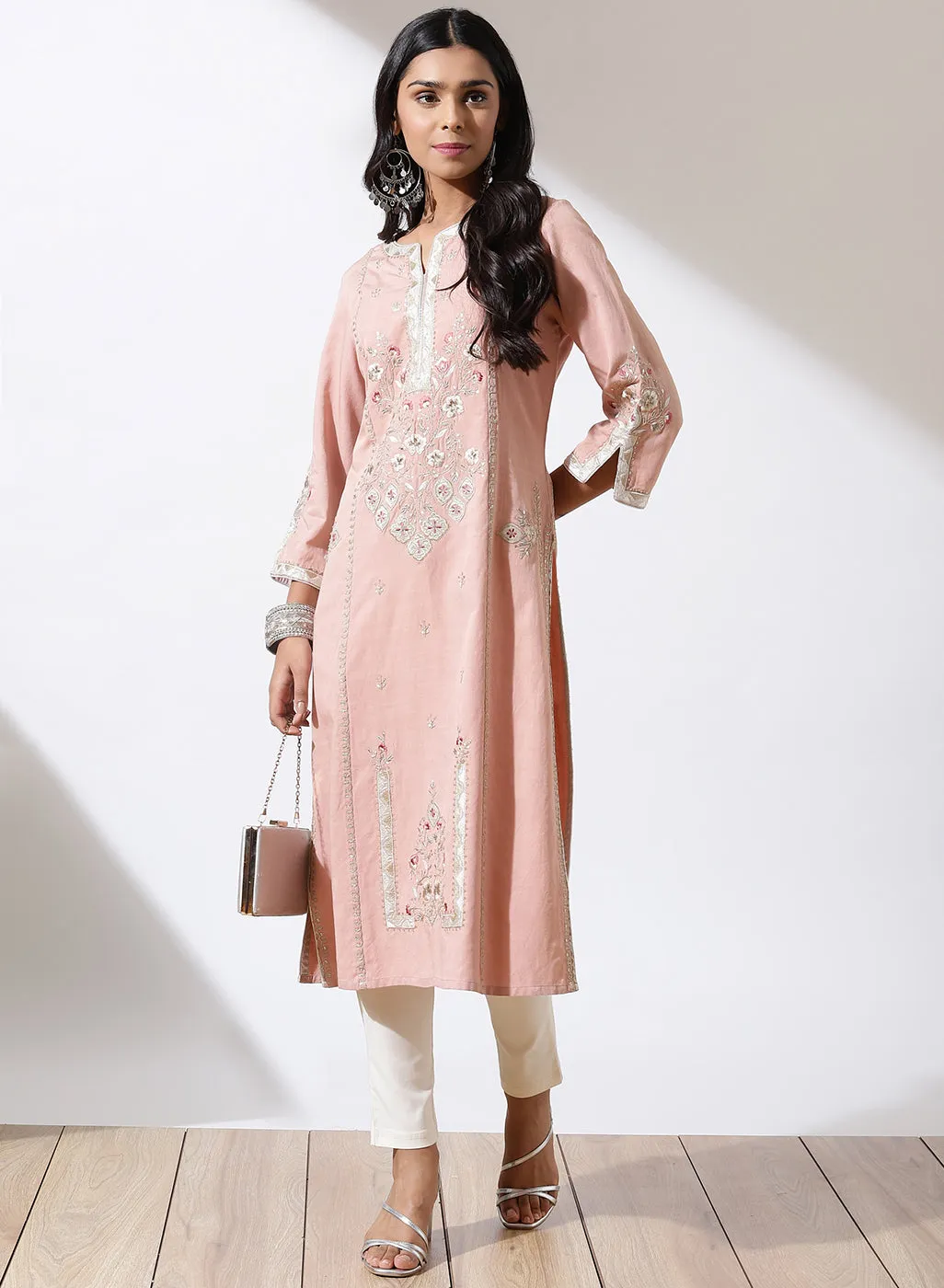 Rose Pink Phool Collection Kurta with Floral Embroidery