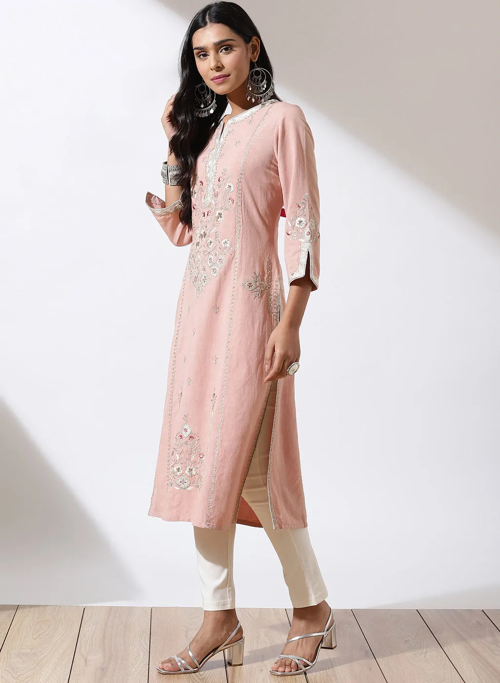 Rose Pink Phool Collection Kurta with Floral Embroidery