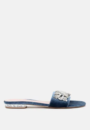 Sally Women'S Blue Flat Embellished Sandals