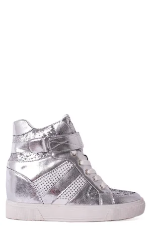 Silver Glitter Wedge Trainers