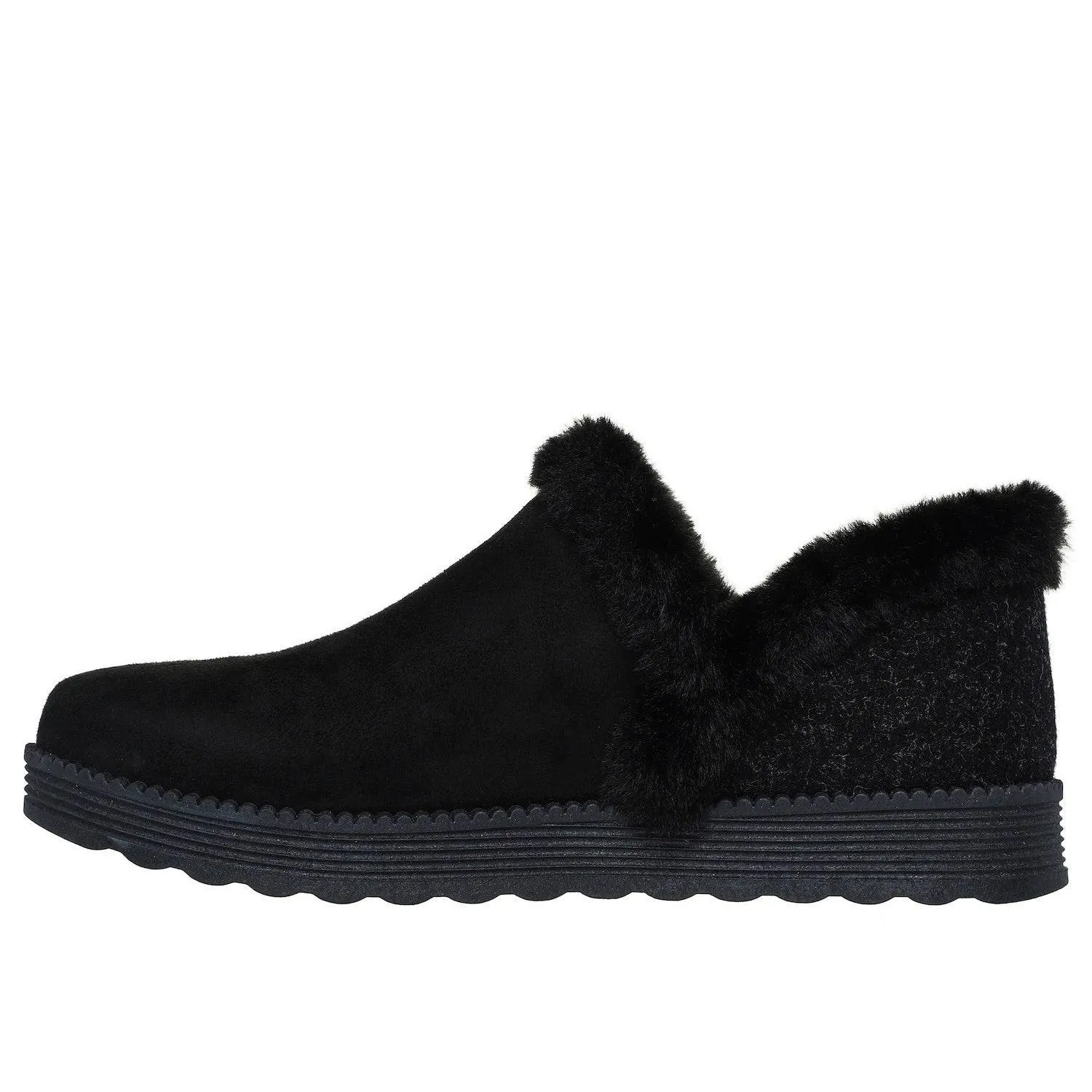 Skechers 167660 Arch Fit Dream - Win Faux Fur Ladies Black Textile Arch Support Pull On Slippers