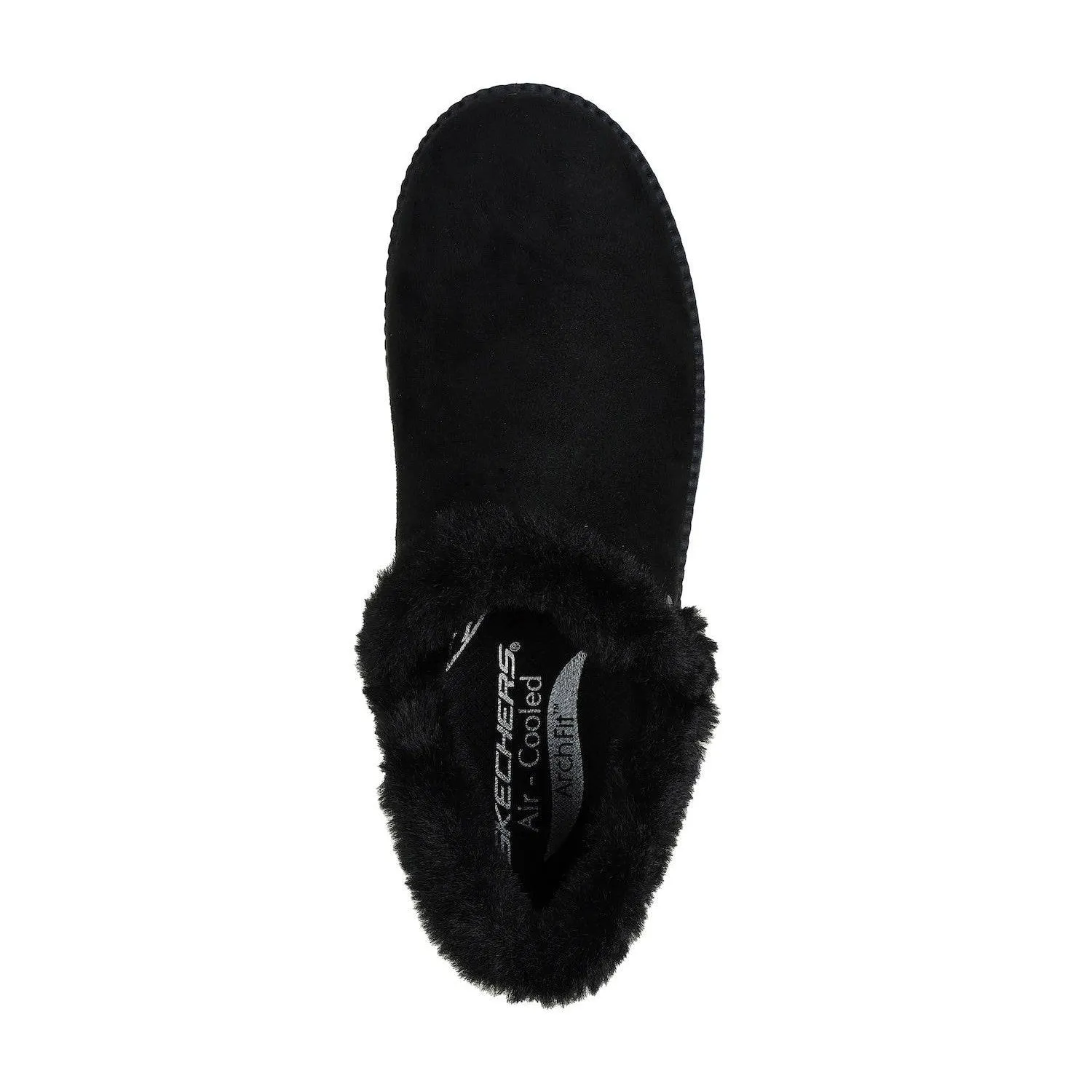 Skechers 167660 Arch Fit Dream - Win Faux Fur Ladies Black Textile Arch Support Pull On Slippers