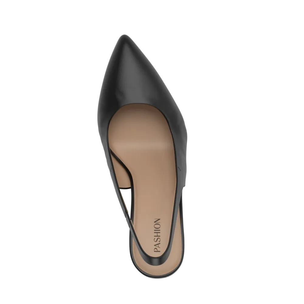 The Slingback - Coal Leather Flat