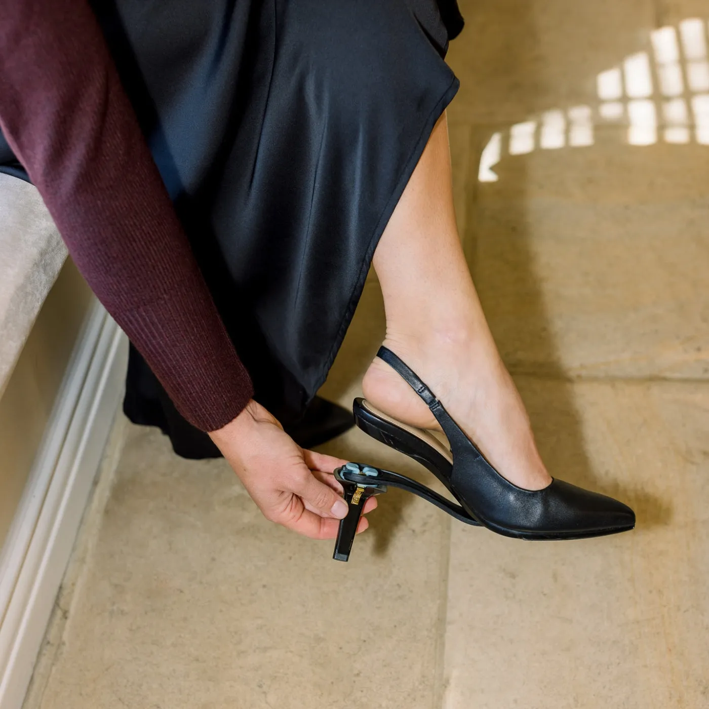 The Slingback - Coal Leather Flat