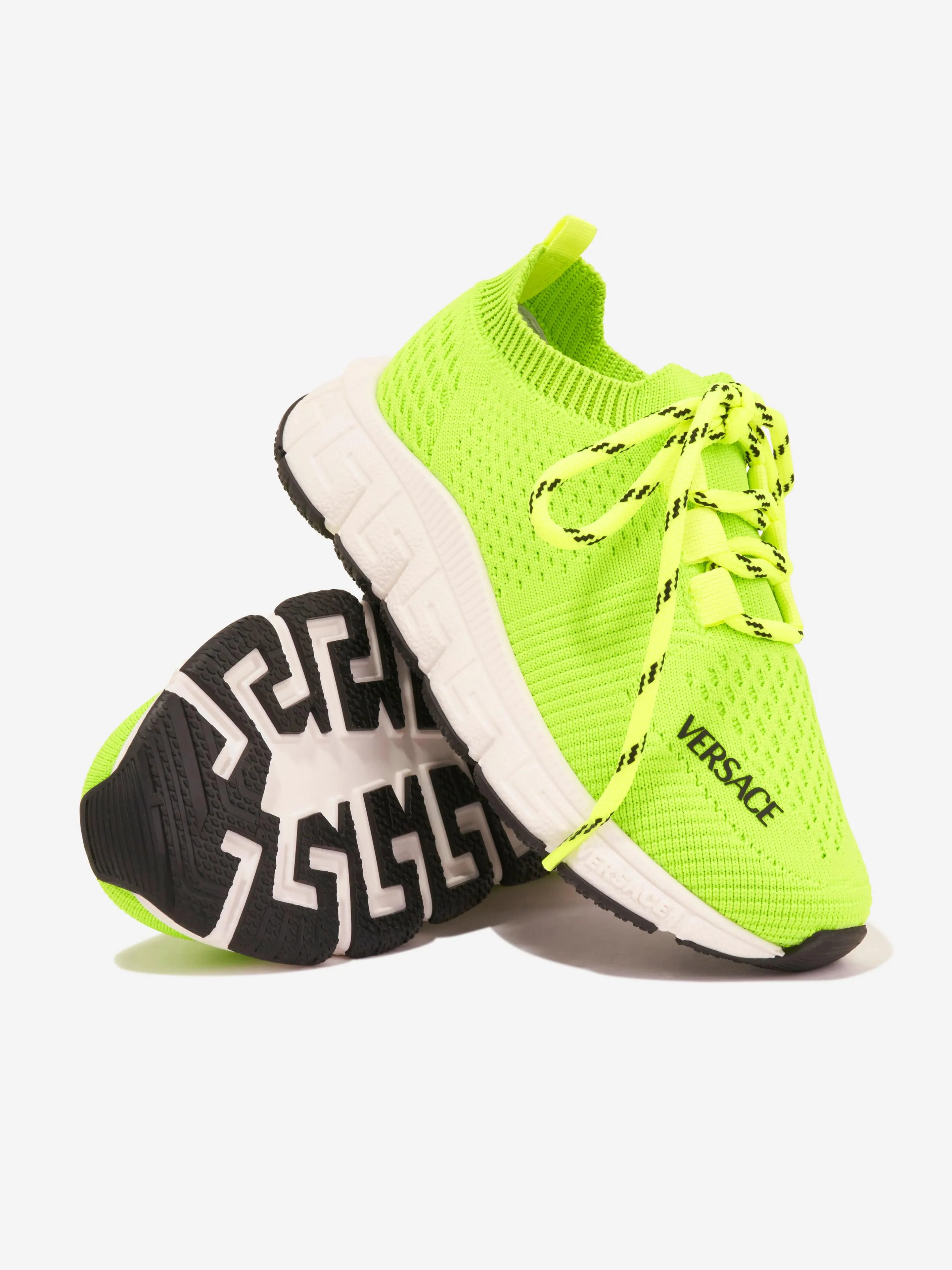 Versace Kids Logo Slip On Trainers in Neon Yellow