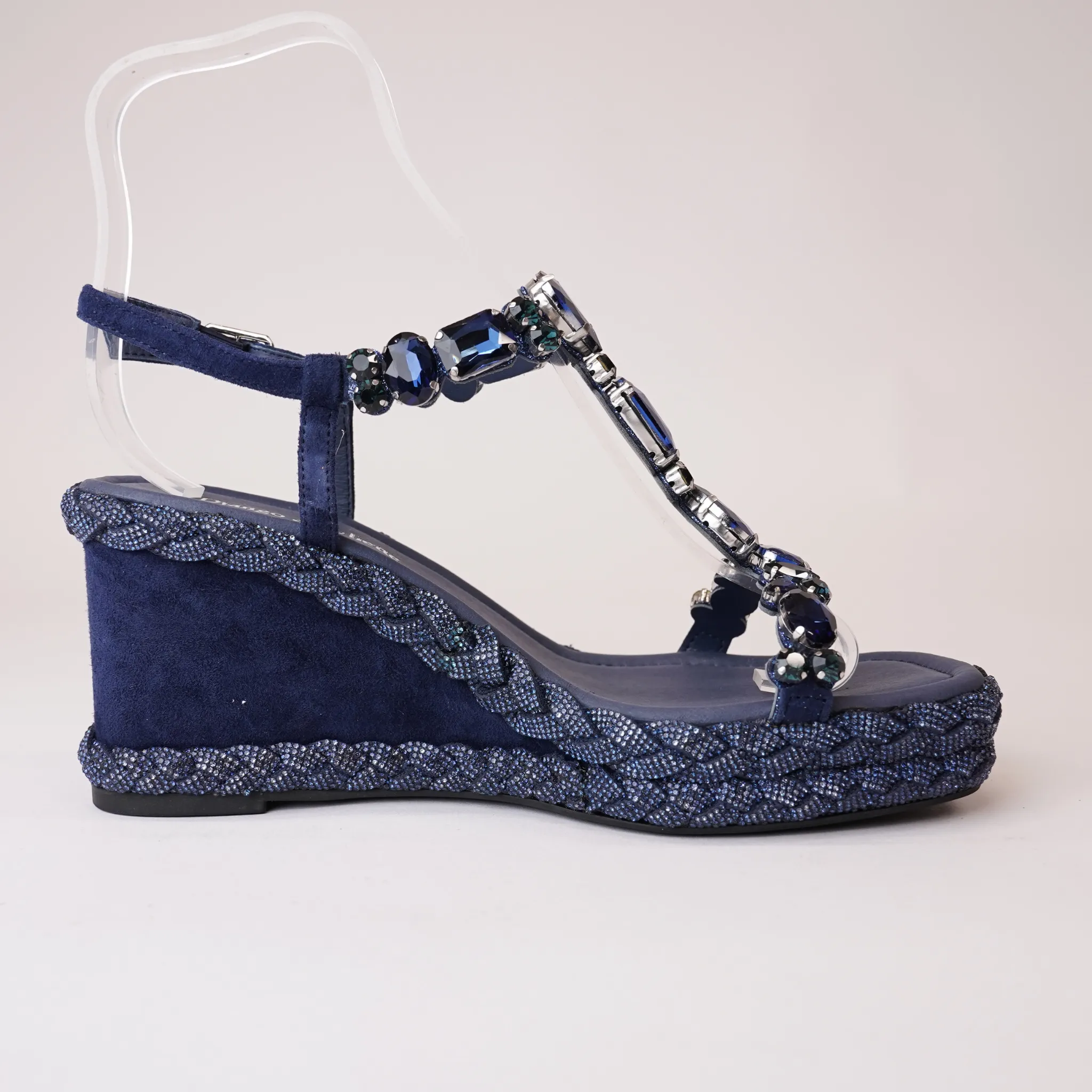 Vontey Navy Suede Wedge Sandals