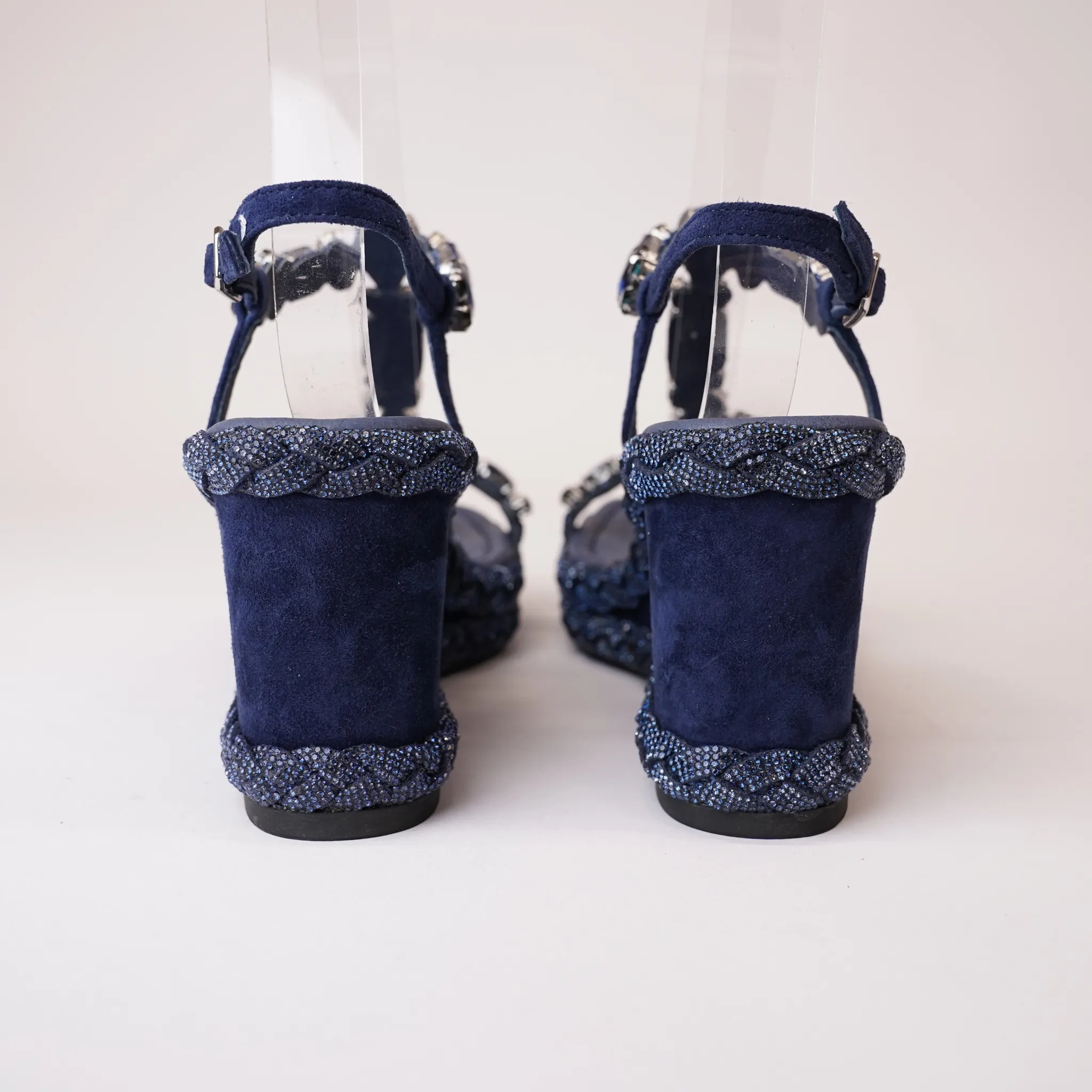 Vontey Navy Suede Wedge Sandals