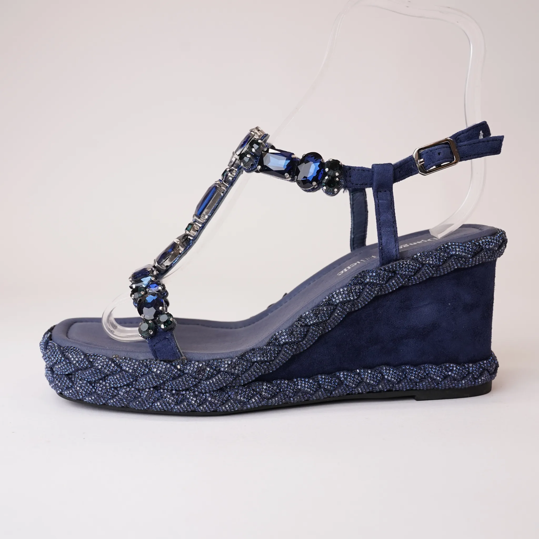 Vontey Navy Suede Wedge Sandals