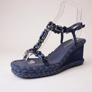 Vontey Navy Suede Wedge Sandals