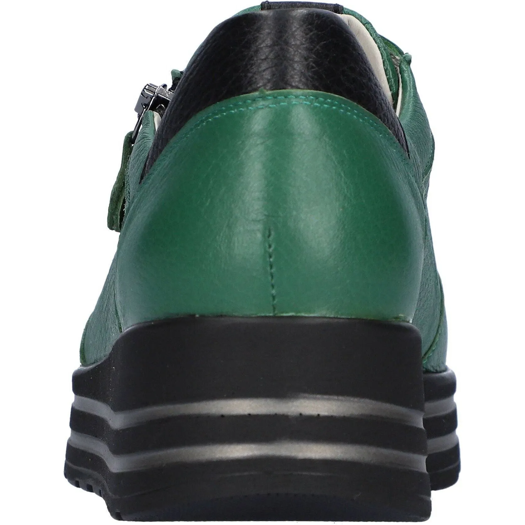 Waldlaufer 758009 299 229 H-Lana Ladies Green Leather Arch Support Zip & Lace Shoes