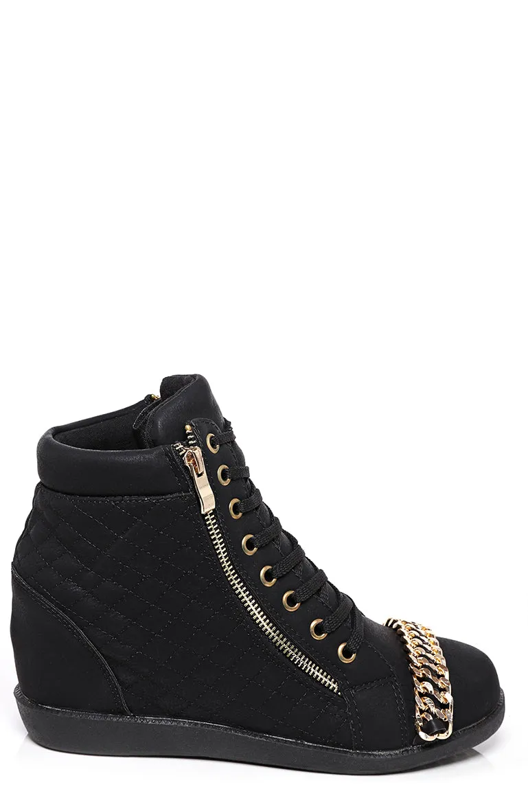 Wedge Quilted Trainer in Black