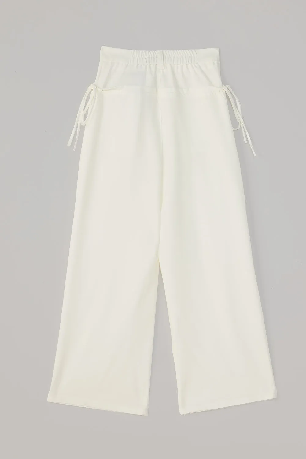 White Wide Fit-Flat Pocket Korean Pants