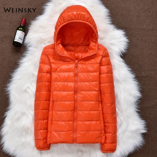 Winter Women Ultralight Thin Down Jacket White Duck Down Hooded Jackets Long Sleeve Warm Coat Parka Female Portable Outwear