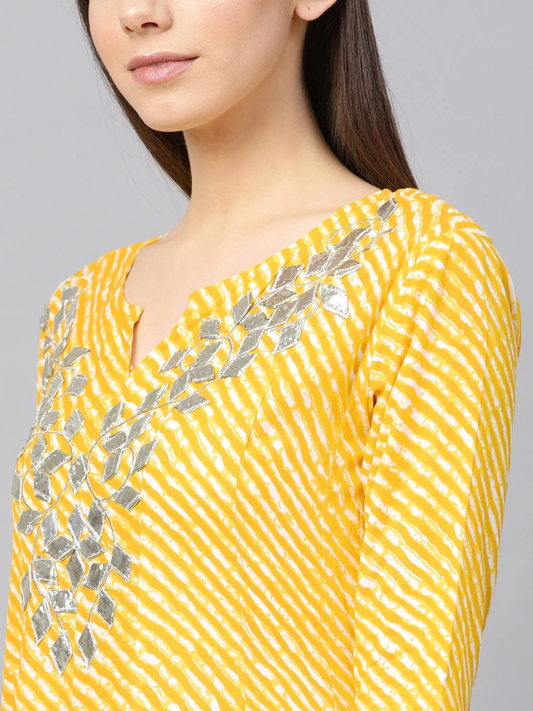 Women Yellow & Off-White Printed Kurta