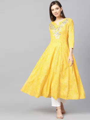 Women Yellow & Off-White Printed Kurta