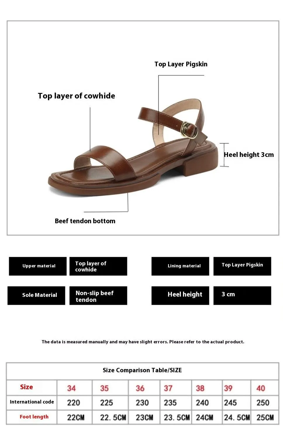 Women's Retro Leather Platform Sandals with Soft Sole and Ankle Buckle for Summer