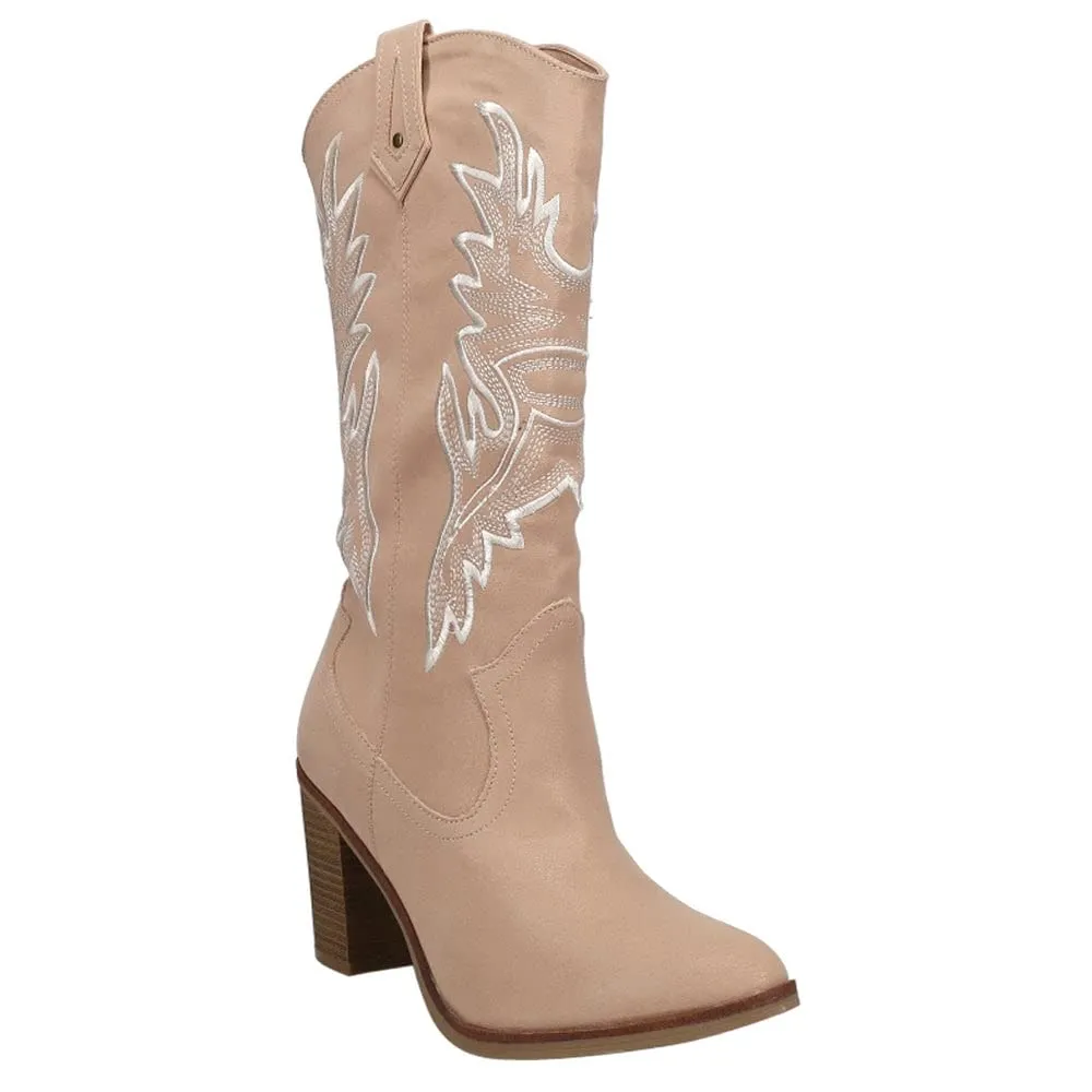 Women's Shoes MIA TALEY Western Block Heel Cowboy Boots MH2133 BLUSH