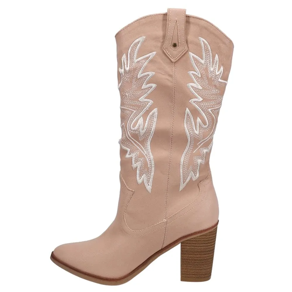 Women's Shoes MIA TALEY Western Block Heel Cowboy Boots MH2133 BLUSH