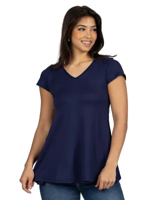 Women's Short Sleeve Loose Fit Tunic Top with V Neck