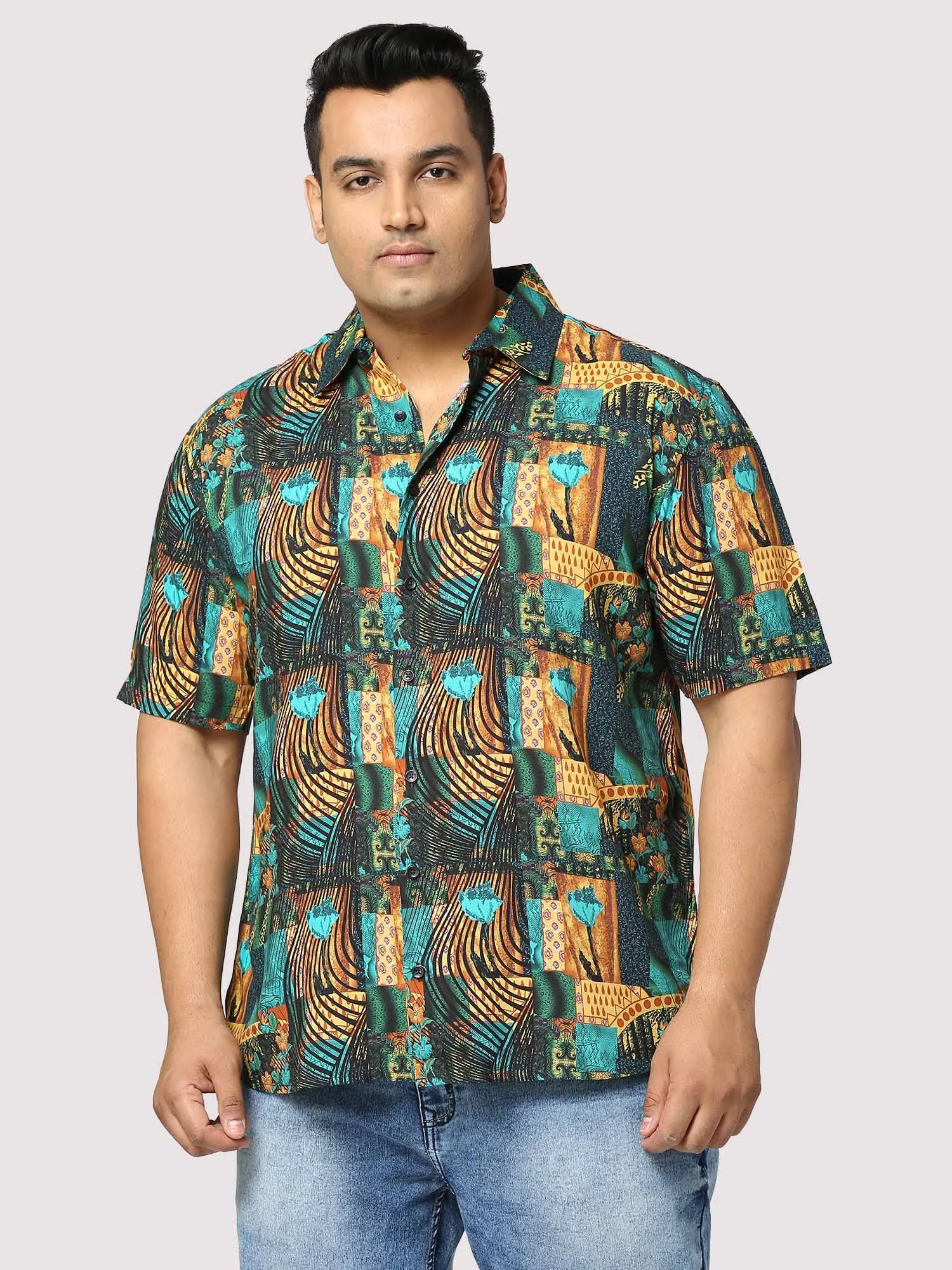 Zeus Digital Printed Half Shirt Men's Plus Size